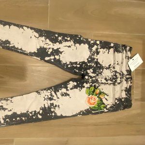 MINT Gucci Skinny Leg Jeans Tie-Dye Print with Floral Embroidery